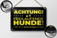 Blechschild Hund Achtung freilaufende Hunde 18x12cm Dekoration
