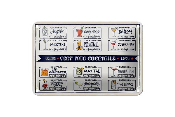Blechschild Alkohol Fresh Cocktails Mojito Maragrita 18x12cm Schild