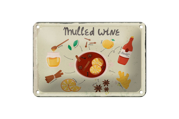 Blechschild Rezept Mulled Wine Anise Honey Apple 18x12cm Dekoration