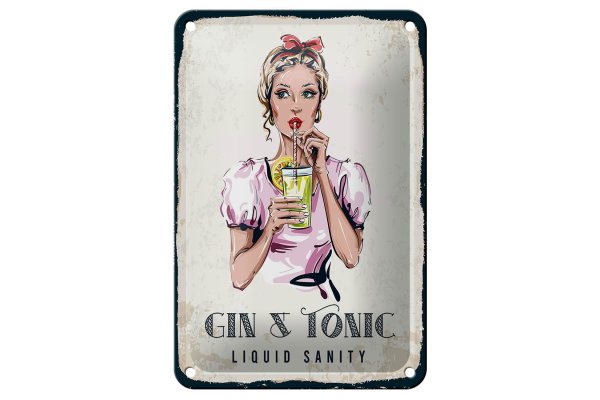 Blechschild Alkohol Gin & Tonic Liquid Sanity 12x18cm