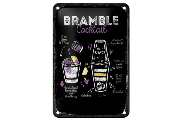 Blechschild Rezept Bramble Cocktail Recipe 12x18cm Geschenk Schild