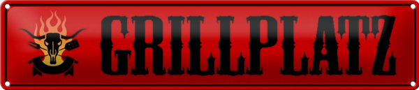 Blechschild Straßenschild 46x10cm Grillplatz Grillen rotes Schild