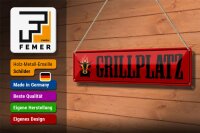 Blechschild Straßenschild 46x10cm Grillplatz Grillen rotes Schild