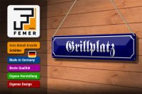 Blechschild Straßenschild 46x10cm Grillplatz Grillen Dekoration