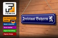 Blechschild Straßenschild 46x10cm Freistaat Bayern Wappen Dekoration
