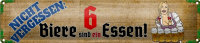 Blechschild Spruch 46x10cm nicht vergessen 6 Biere sind ein Essen Deko