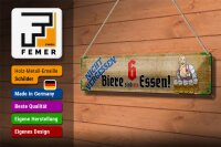 Blechschild Spruch 46x10cm nicht vergessen 6 Biere sind ein Essen Deko