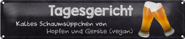 Blechschild Spruch 46x10cm Bier Tagesgericht kaltes Schaumsüppchen Deko