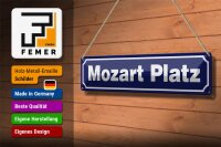 Blechschild Hinweis 46x10cm Mozart Platz Österreich Dekoration