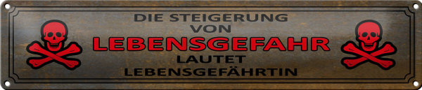 Blechschild Spruch 46x10cm von Lebensgefahr Lebensgefährtin Dekoration