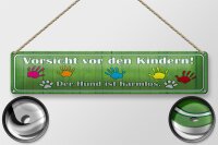 Blechschild Spruch 46x10cm Vorsicht Kinder Hund ist harmlos Dekoration