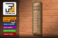 Blechschild Spruch 10x46cm Rezept für Glück 2 Tassen Freude Dekoration