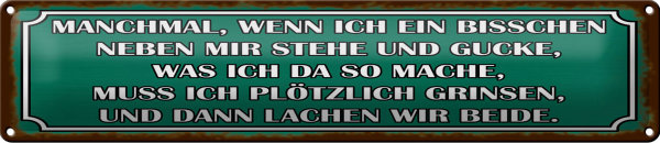 Blechschild Spruch 46x10cm wenn ich neben mir stehe und Dekoration