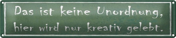 Blechschild  Spruch 46x10cm das ist keine Unordnung hier wird kreativ gelebt