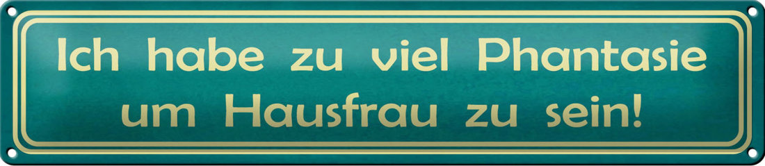 Blechschild Spruch 46x10cm habe viel Phantasie um Hausfrau Dekoration