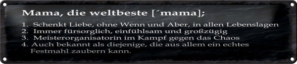 Blechschild Spruch 46x10cm Mama die weltbeste schenkt Liebe Dekoration