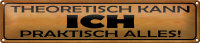 Blechschild Spruch 46x10cm theoretisch ich praktisch alles Dekoration