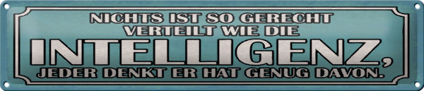 Blechschild Spruch 46x10cm Intelligenz gerecht verteilt Dekoration
