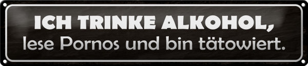 Blechschild Spruch 46x10cm ich trinke lese Pornos Dekoration