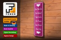Blechschild Spruch 10x46cm Zwei Menschen Herzen eine Liebe Dekoration