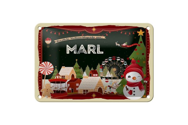 Blechschild Weihnachten Grüße aus MARL Geschenk Dekoration  18x12cm
