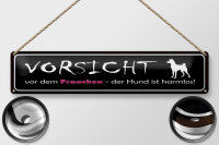 Blechschild Hinweis 46x10cm Vorsicht Frauchen Hund harmlos Dekoration