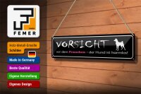 Blechschild Hinweis 46x10cm Vorsicht Frauchen Hund harmlos Dekoration