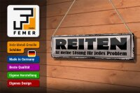 Blechschild Spruch 46x10cm Reiten Lösung für jedes Problem Dekoration