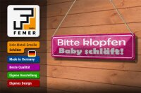 Blechschild Hinweis 46x10cm bitte klopfen Baby schläft Dekoration
