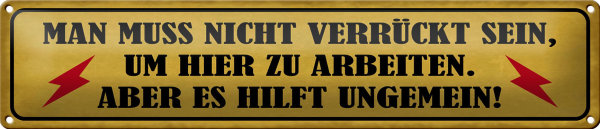Blechschild Spruch 46x10cm nicht verrückt um hier arbeiten Dekoration