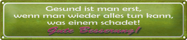 Blechschild Spruch 46x10cm Gute Besserung Gesund ist man Dekoration