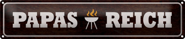 Blechschild Spruch 46x10cm Papas Reich Grill Dekoration