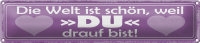 Blechschild Spruch 46x10cm Welt ist schön weil DU...