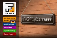 Blechschild Hinweis 46x10cm Kaffee Treff Geschenk Dekoration