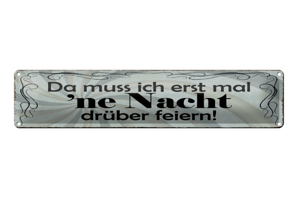Blechschild Spruch 46x10cm Muss erst mal Nacht drüber feiern
