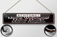 Blechschild Spruch 46x10cm Meine Wohnung meine Musik Regeln Dekoration