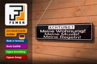 Blechschild Spruch 46x10cm Meine Wohnung meine Musik Regeln Dekoration
