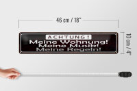 Blechschild Spruch 46x10cm Meine Wohnung meine Musik Regeln Dekoration
