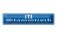Blechschild Hinweis 46x10cm Stammtisch hier sitzen (blau)...