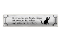 Blechschild Spruch 46x10cm Katze hier wohnt ein...