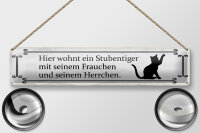 Blechschild Spruch 46x10cm Katze hier wohnt ein Stubentiger Dekoration