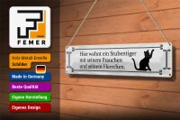 Blechschild Spruch 46x10cm Katze hier wohnt ein Stubentiger Dekoration