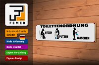 Holzschild Spruch 46x10cm Toilettenordnung sitzen putzen Dekoration
