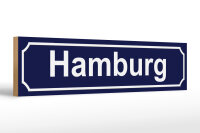 Holzschild Straßenschild 46x10cm Hamburg blaues Schild