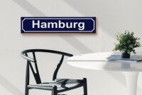 Holzschild Straßenschild 46x10cm Hamburg blaues Schild