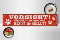 Holzschild Spruch 46x10cm Vorsicht unsere Alarmanlage beißt und bellt Hund