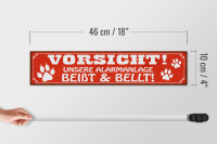 Holzschild Spruch 46x10cm Vorsicht unsere Alarmanlage beißt und bellt Hund