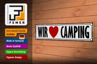 Holzschild Spruch 46x10cm wir love camping Dekoration
