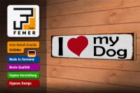 Holzschild Spruch 46x10cm i love my dog Herz Hund Geschenk Dekoration