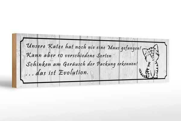 Holzschild Spruch 46x10cm unsere Katze noch Maus gefangen Dekoration